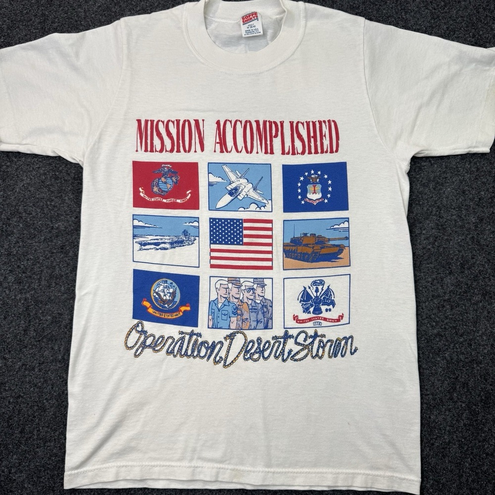 Vintage 90s Operation Desert Storm Mission Accomplished T Shirt Soffe M USA